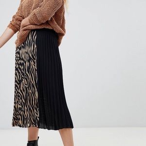 Zebra Print Pleated Midi Skirt